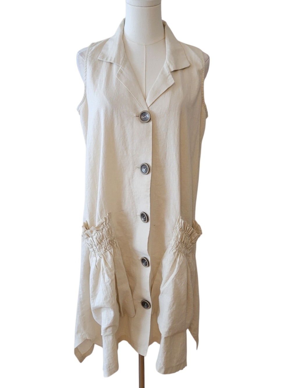 For Cynthia Ivory Linen Shift Shirt Dress Size Medium